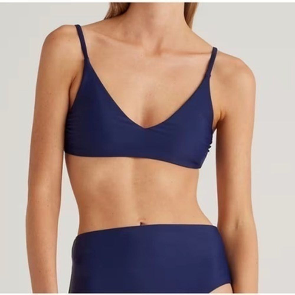 quince italian v-neck bikini top bathing suit deep navy blue women size small